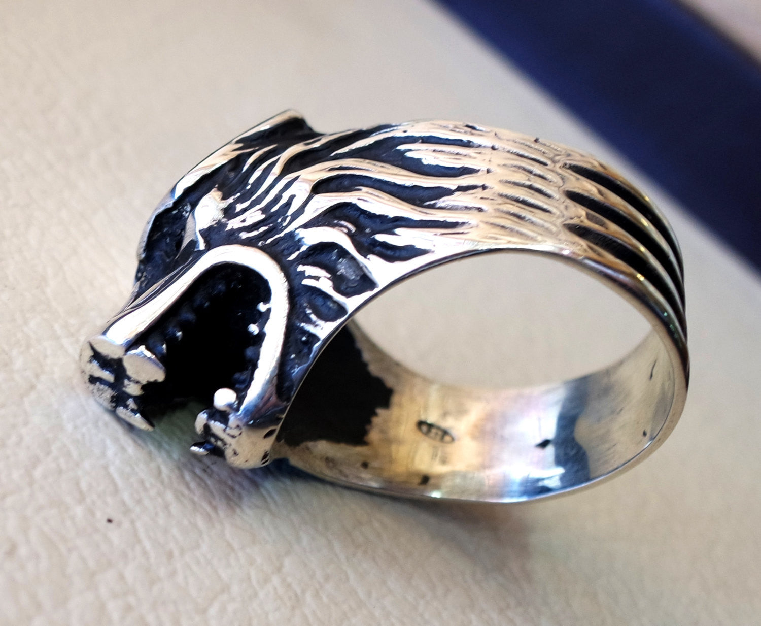 Wolf Ring Heavy Sterling Silber 925 Mann Biker Ring alle Größen Hand gemacht Tier Kopfschmuck Schnellversand detaillierte Handwerkskunst