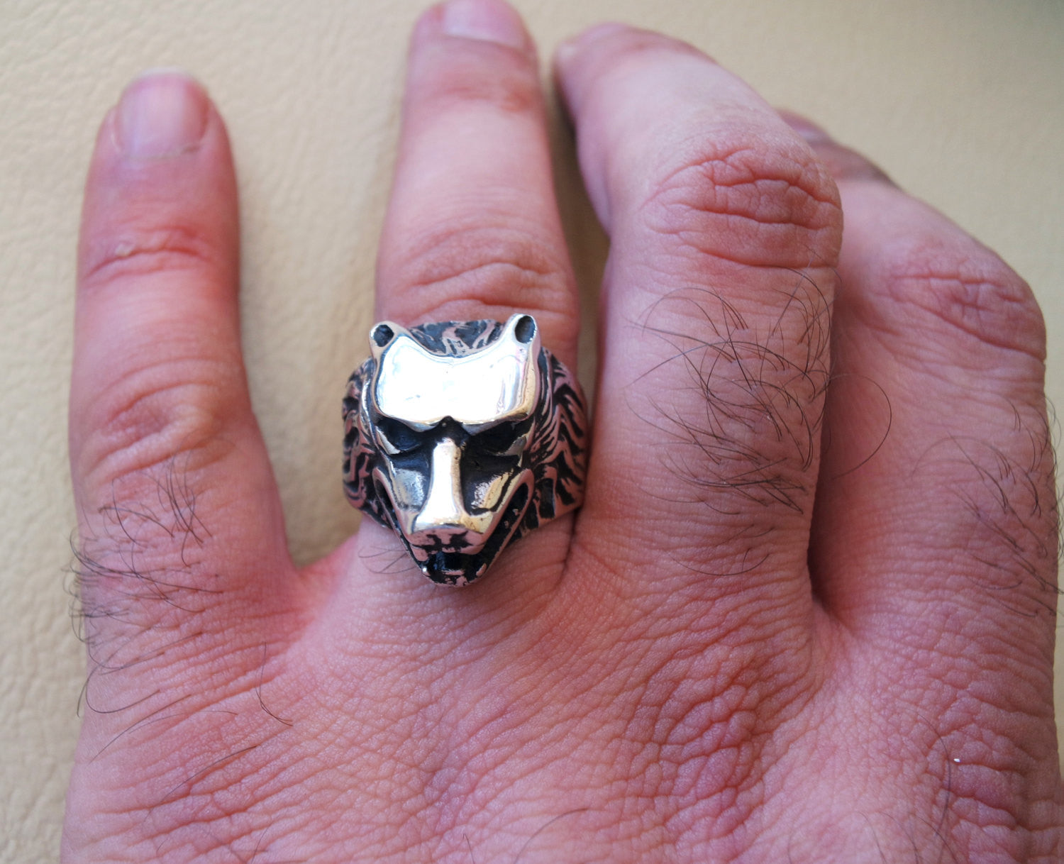 Wolf Ring Heavy Sterling Silber 925 Mann Biker Ring alle Größen Hand gemacht Tier Kopfschmuck Schnellversand detaillierte Handwerkskunst
