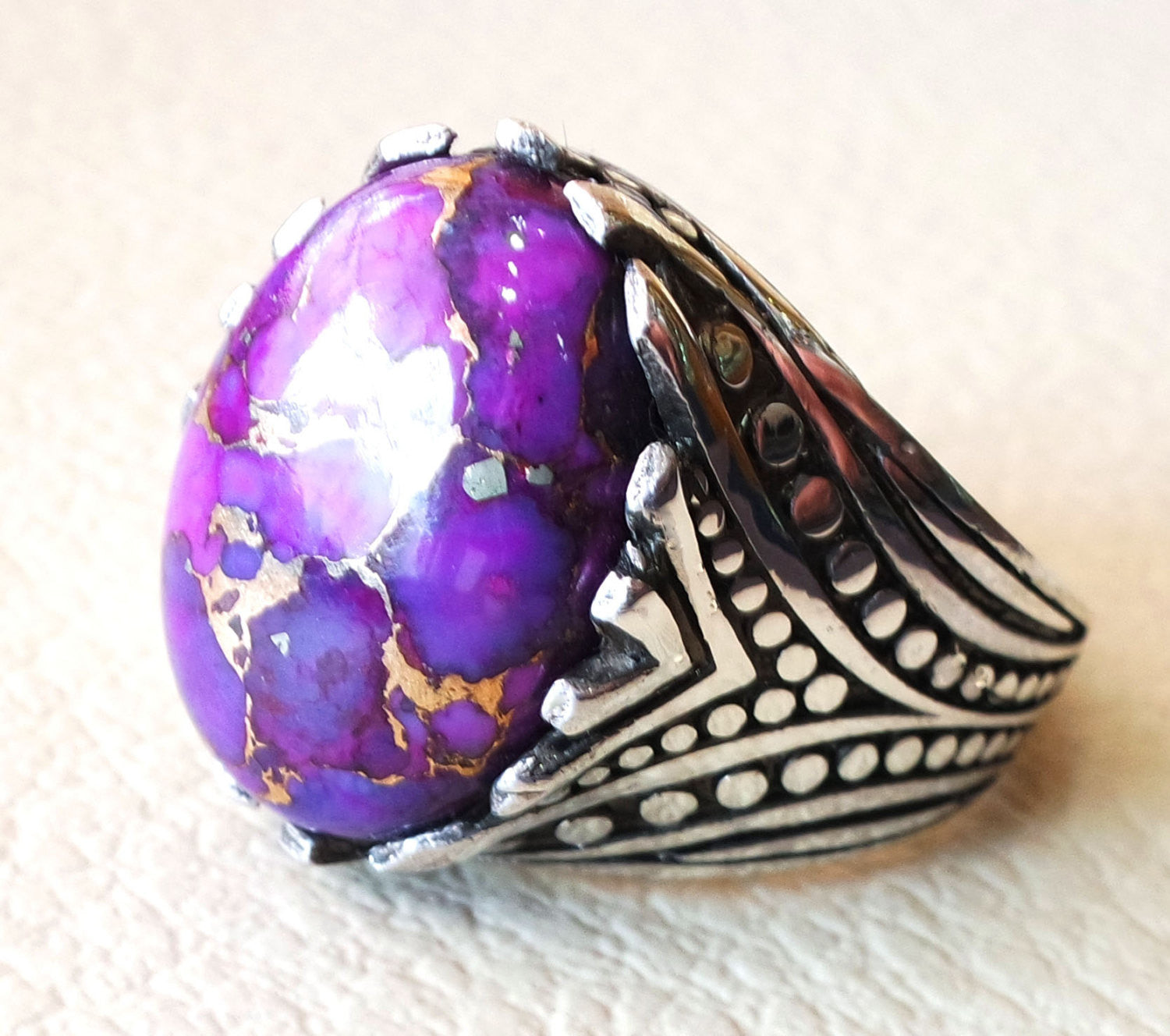 purple copper mohave turquoise top quality semi precious natural stone sterling silver 925 men ring turkish arabic style jewelry all sizes