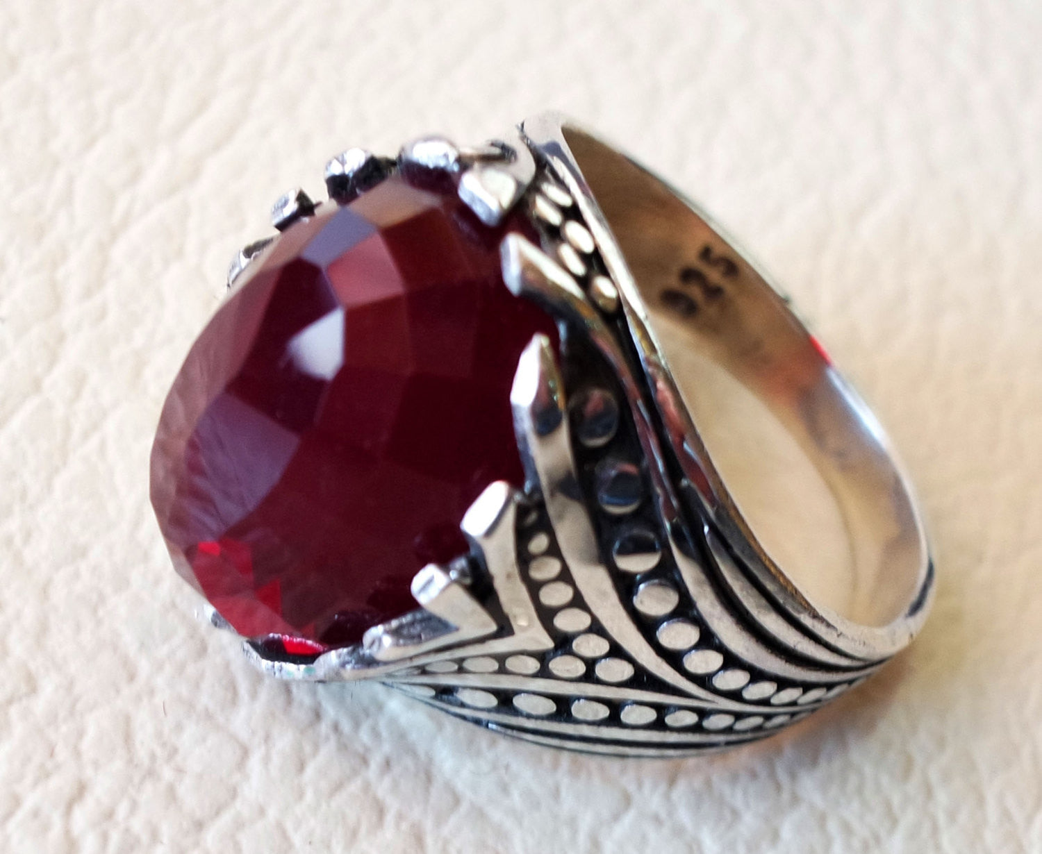 roter rubinfarbig Facetten Cabochon Stone man Ring Sterling Silber 925 alle Größen hochwertige Schmuck Ottomane im mittleren Osten Antik Stil
