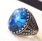 men ring sea sediment jasper multi color blue black grey stone all sizes natural semi precious sterling silver 925 man antique jewelry