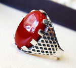 aqeeq natural liver agate carnelian semi precious kabadi stone oval red cabochon man ring sterling silver arabic middle eastern turkey style