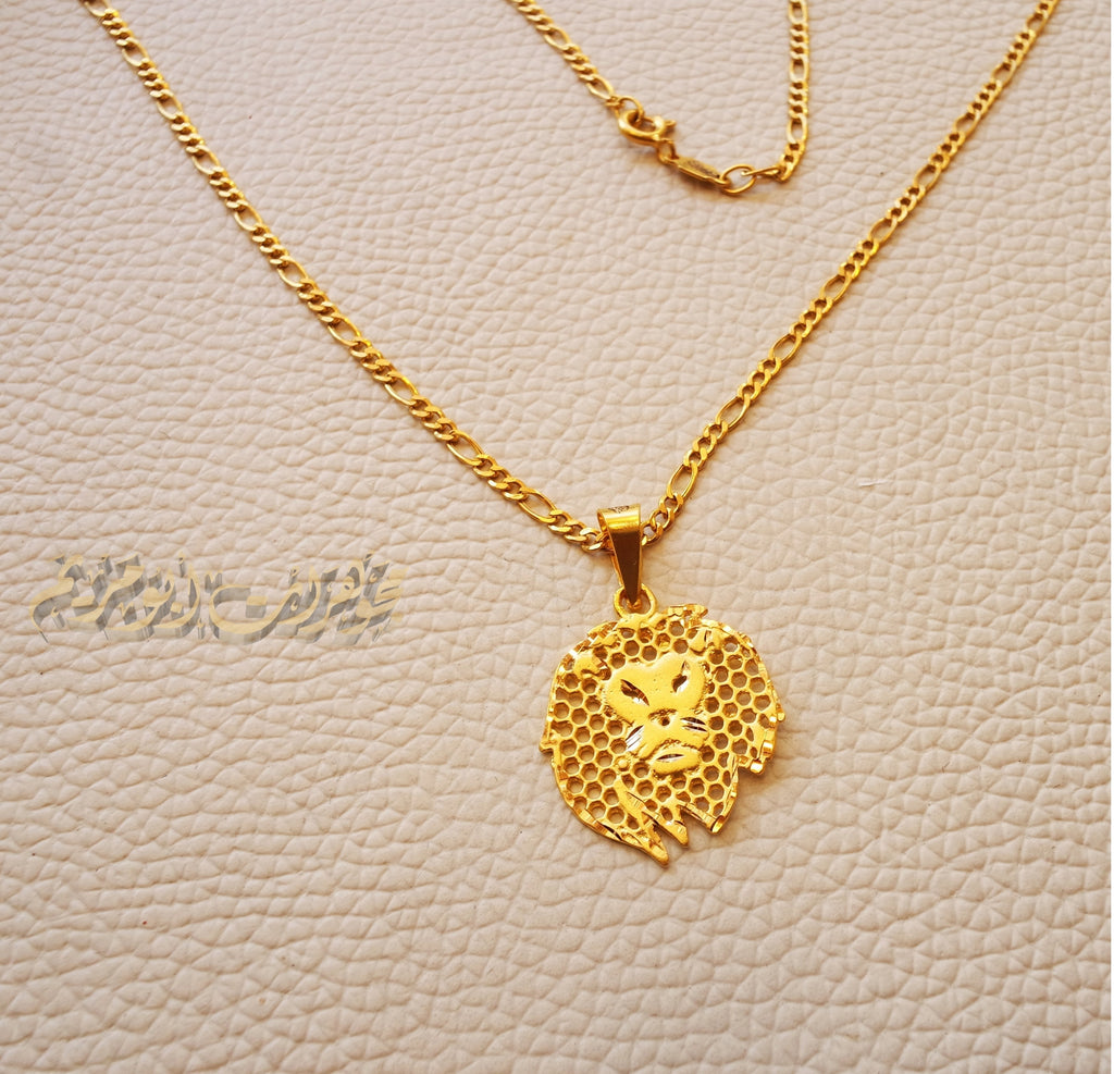 21K gold lion head pendant with filigree chain gold jewelry 16 and 20 and 24 inches fast shipping with gift box