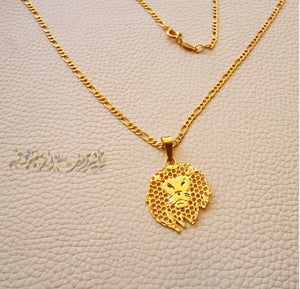 21K gold lion head pendant with filigree chain gold jewelry 16 and 20 and 24 inches fast shipping with gift box