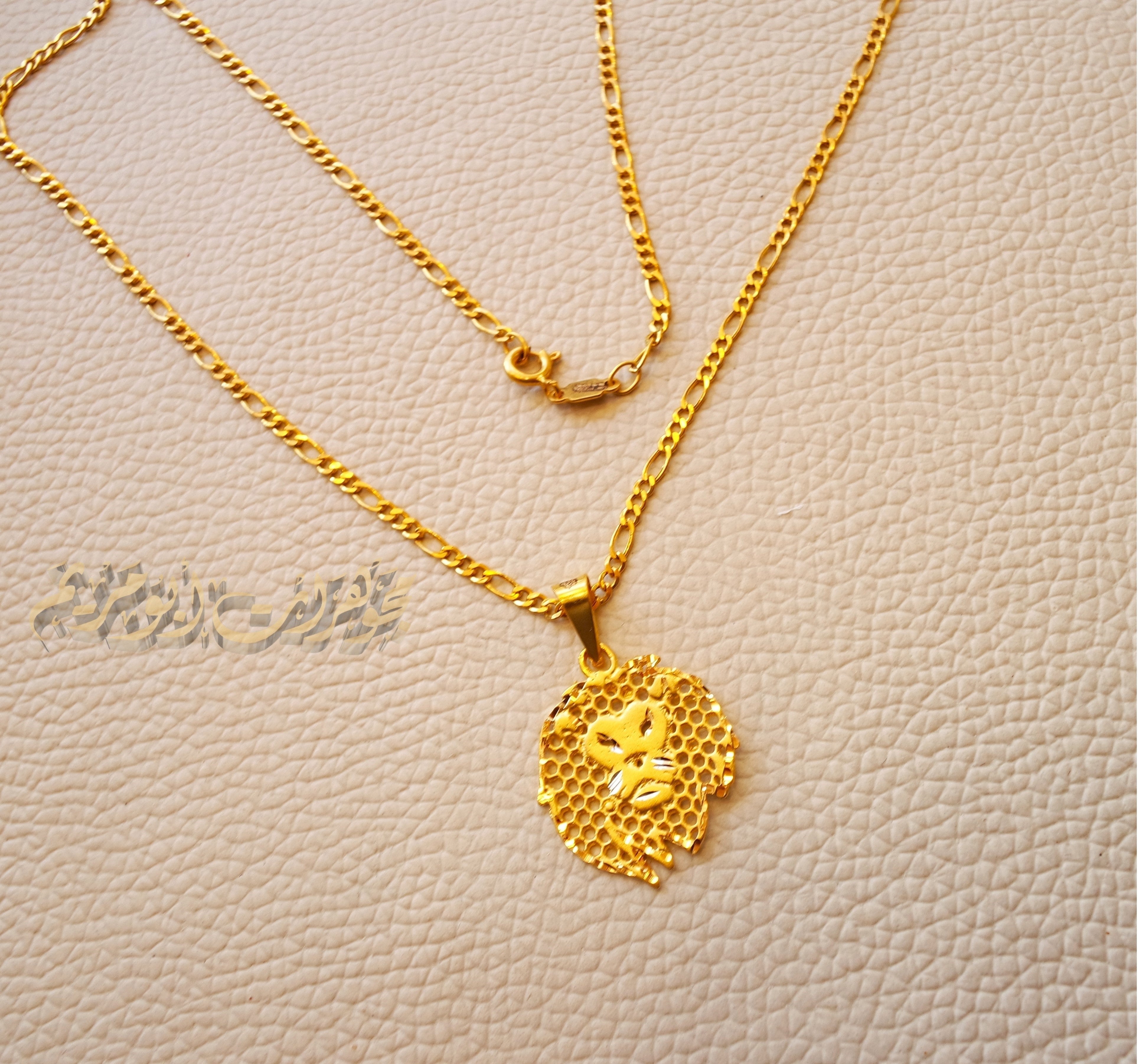 21K gold lion head pendant with filigree chain gold jewelry 16 and 20 and 24 inches fast shipping with gift box