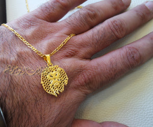 21K gold lion head pendant with filigree chain gold jewelry 16 and 20 and 24 inches fast shipping with gift box