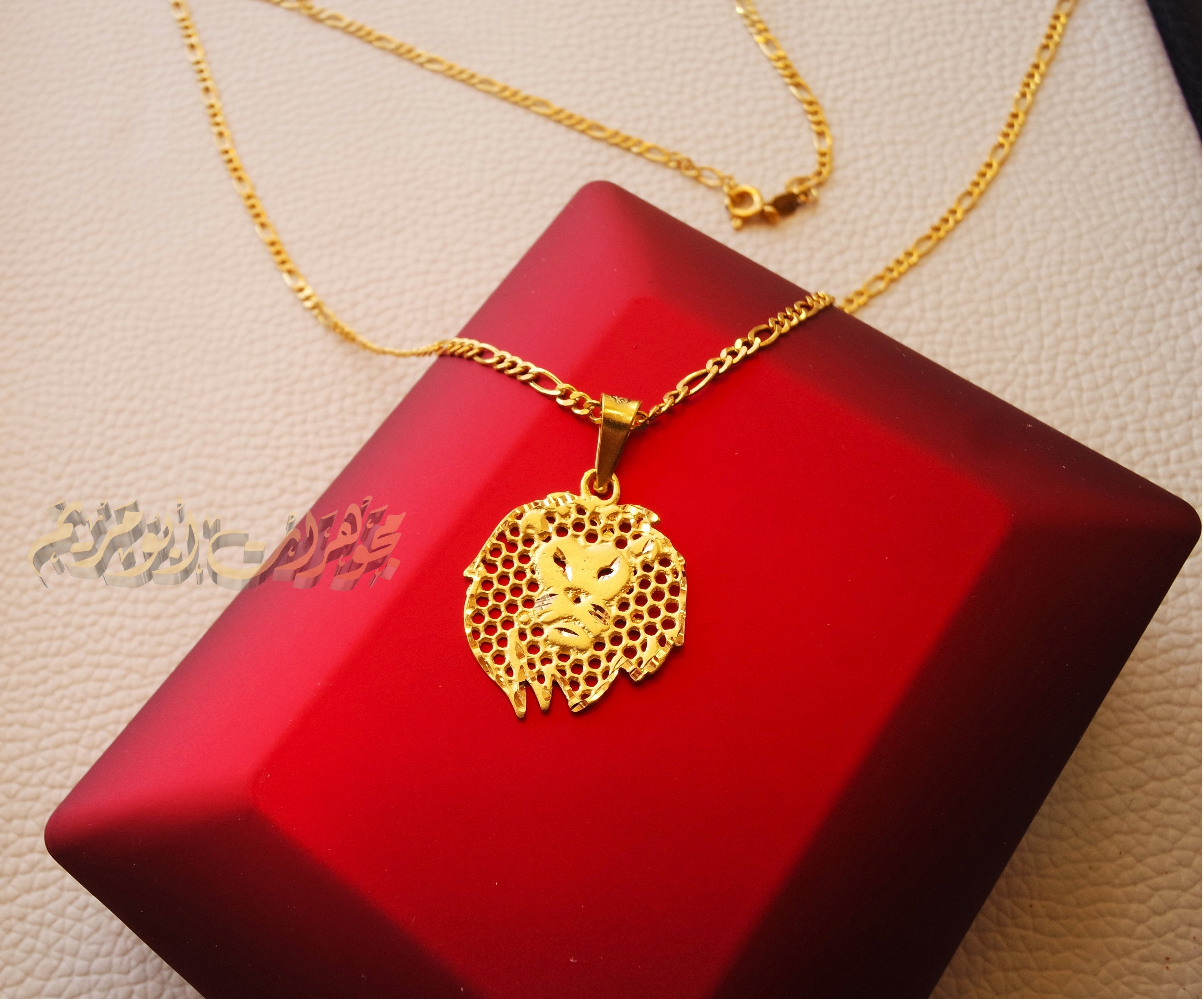 21K gold lion head pendant with filigree chain gold jewelry 16 and 20 and 24 inches fast shipping with gift box