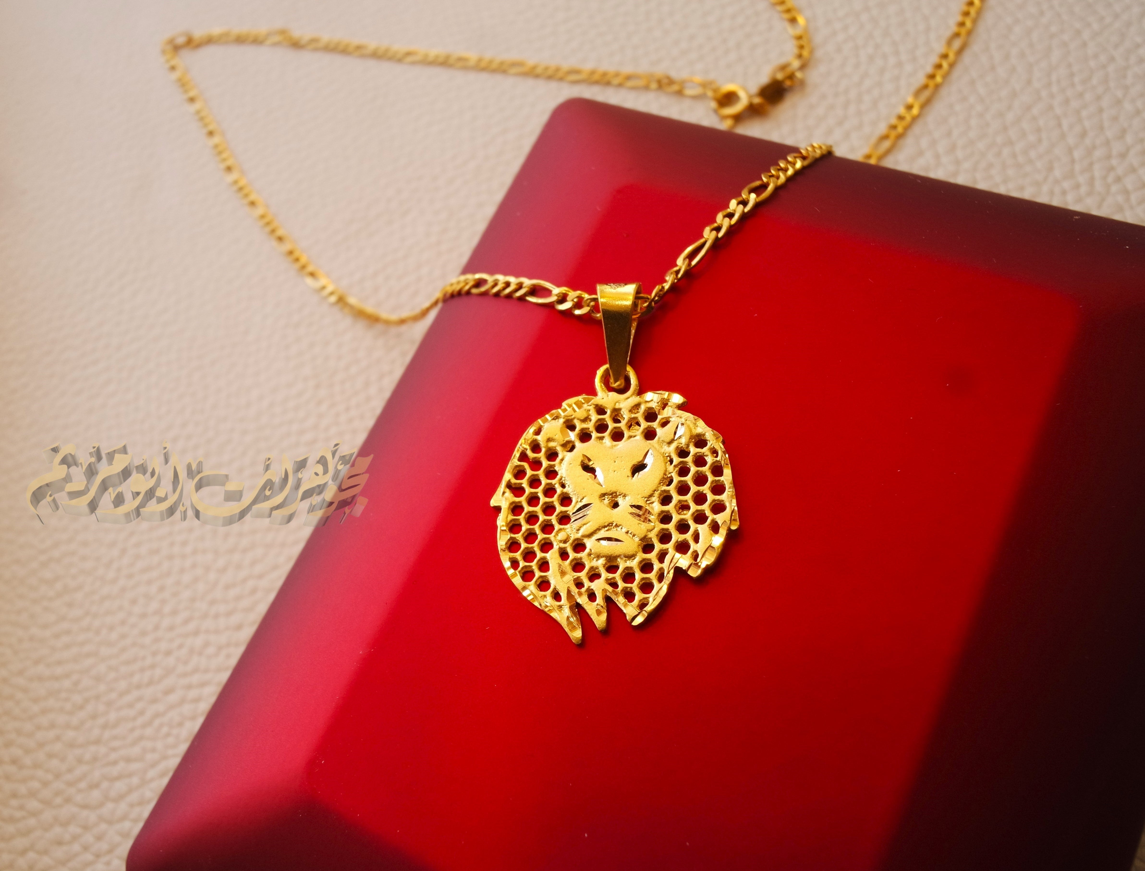 21K gold lion head pendant with filigree chain gold jewelry 16 and 20 and 24 inches fast shipping with gift box