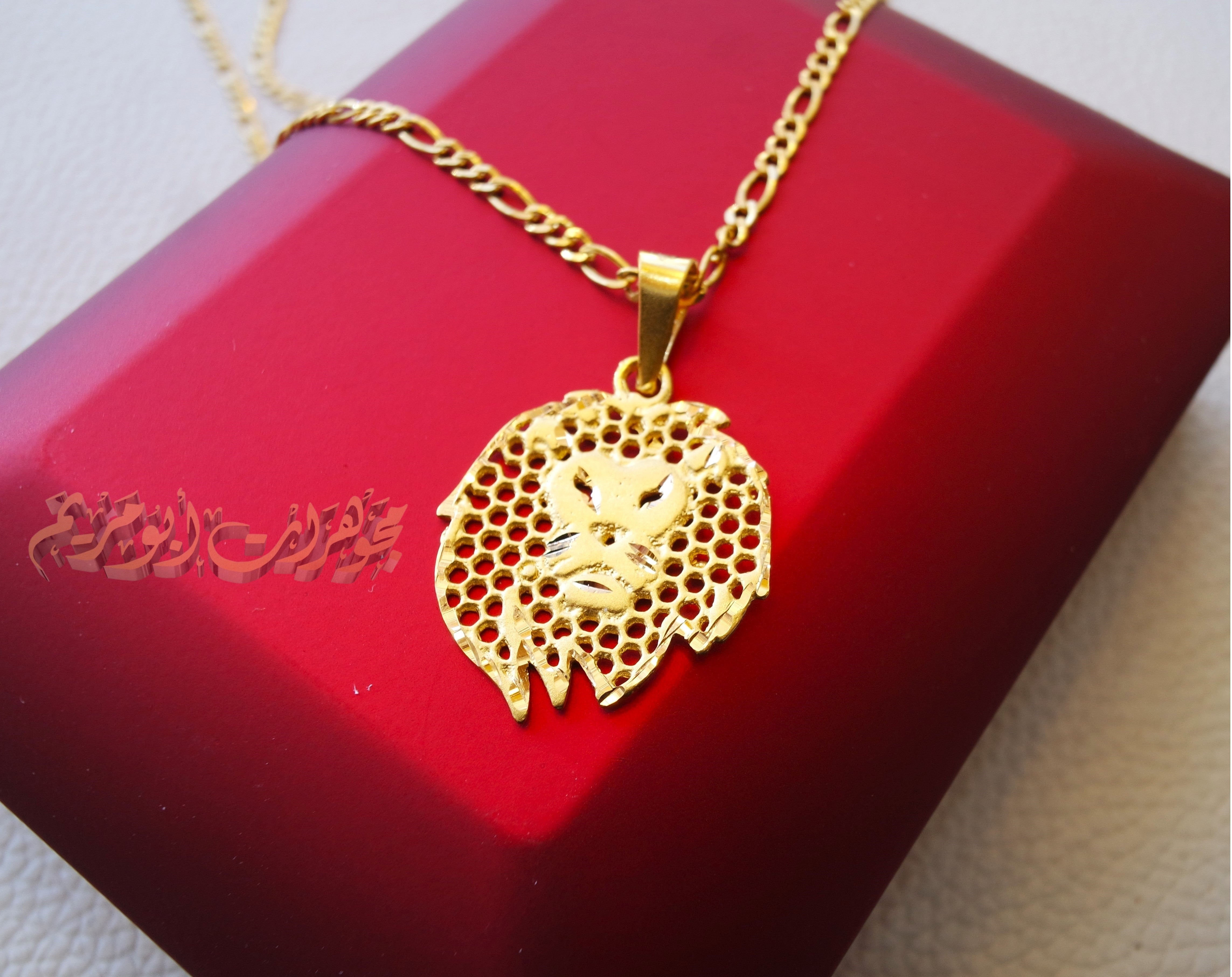 21K gold lion head pendant with filigree chain gold jewelry 16 and 20 and 24 inches fast shipping with gift box