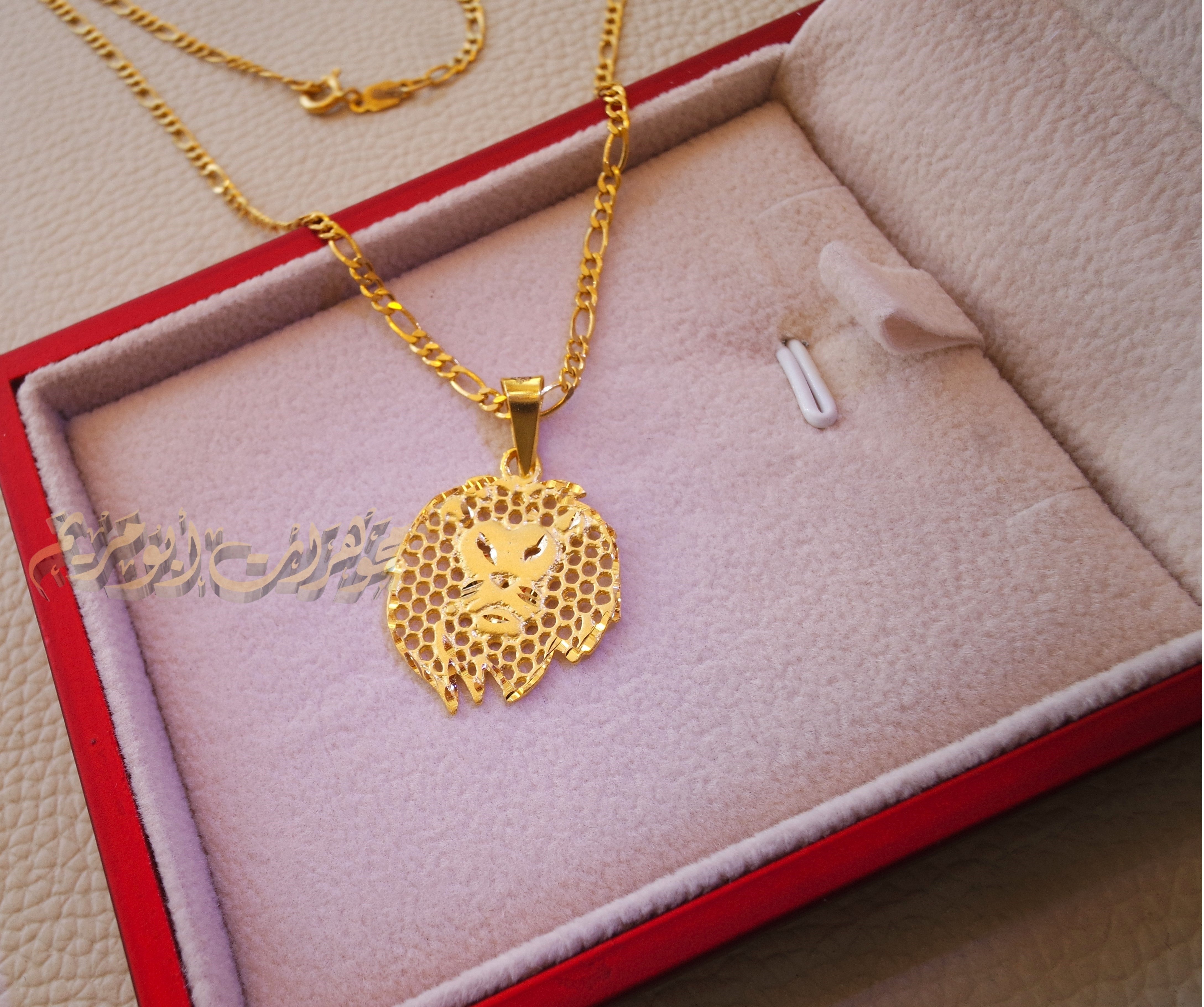 21K gold lion head pendant with filigree chain gold jewelry 16 and 20 and 24 inches fast shipping with gift box