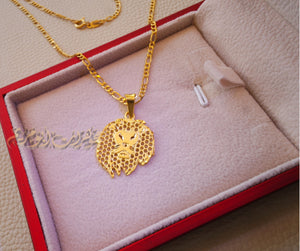 21K gold lion head pendant with filigree chain gold jewelry 16 and 20 and 24 inches fast shipping with gift box