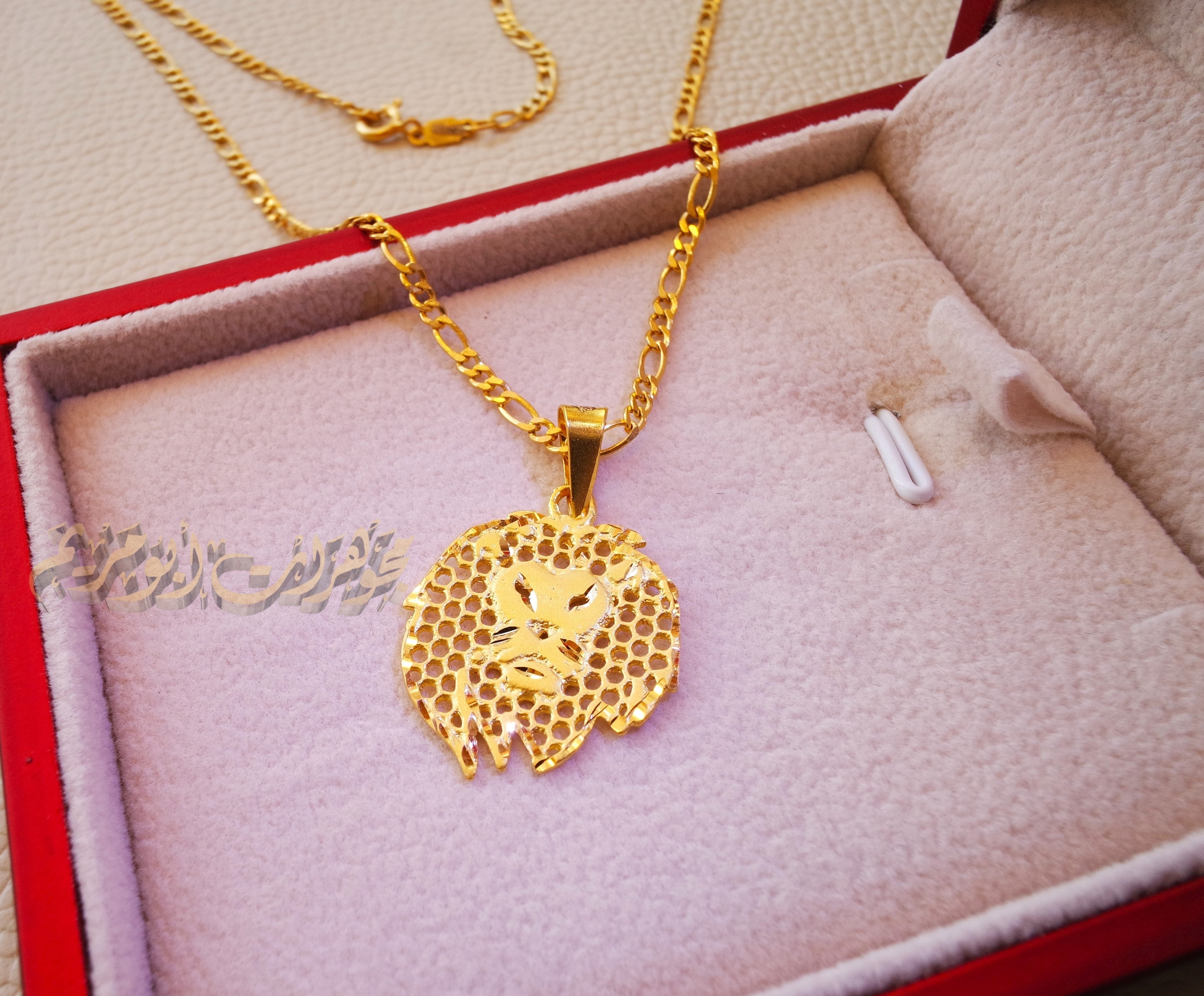 21K gold lion head pendant with filigree chain gold jewelry 16 and 20 and 24 inches fast shipping with gift box