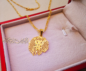 21K gold lion head pendant with filigree chain gold jewelry 16 and 20 and 24 inches fast shipping with gift box