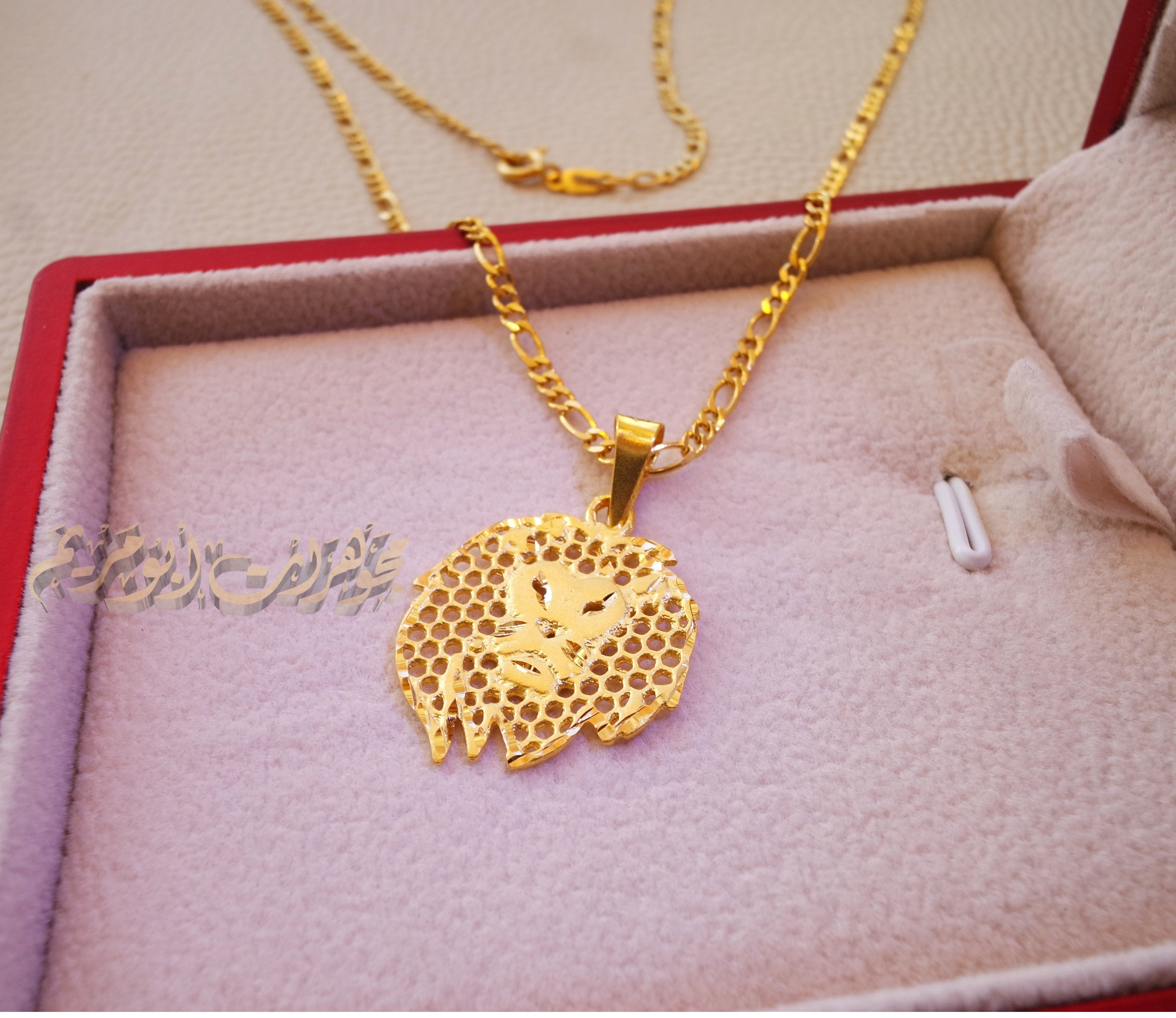 21K gold lion head pendant with filigree chain gold jewelry 16 and 20 and 24 inches fast shipping with gift box