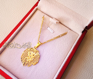 21K gold lion head pendant with filigree chain gold jewelry 16 and 20 and 24 inches fast shipping with gift box
