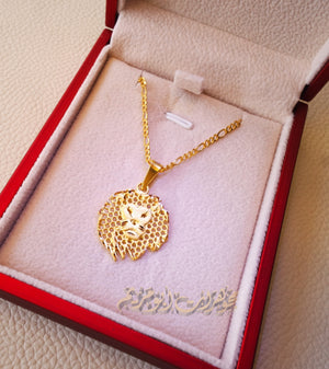 21K gold lion head pendant with filigree chain gold jewelry 16 and 20 and 24 inches fast shipping with gift box