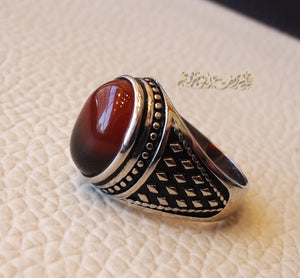 Kids ring red Aqeeq agate carnelian natural stone sterling silver 925 , perfect for adult pinkie or for boys or girls children jewelry