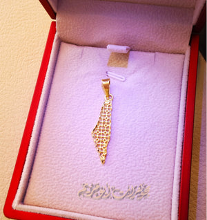 21K gold Palestine map pendant gold jewelry Arabic fast shipping 2 sizes خارطه و علم فلسطين