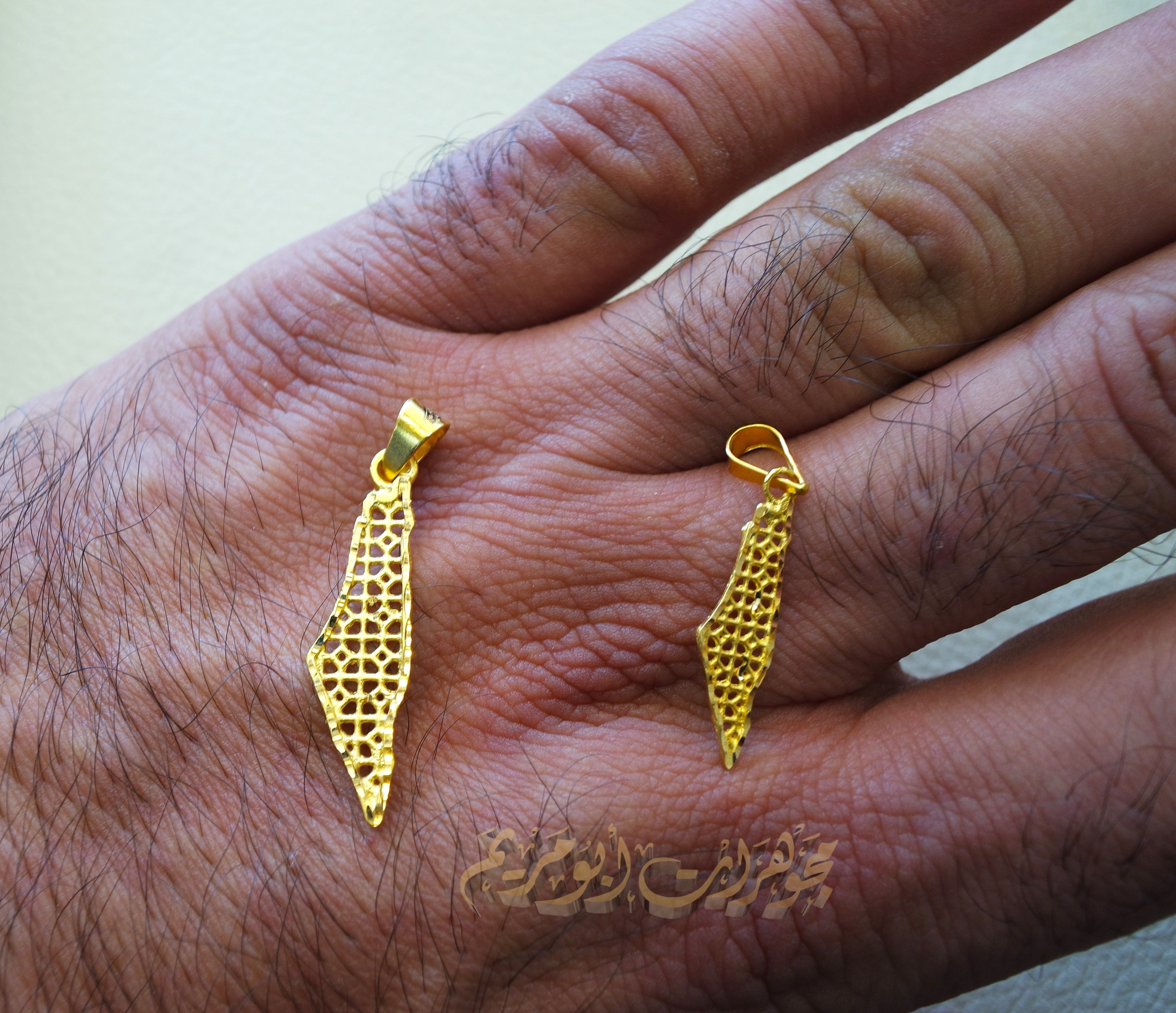 21K gold Palestine map pendant gold jewelry Arabic fast shipping 2 sizes خارطه و علم فلسطين