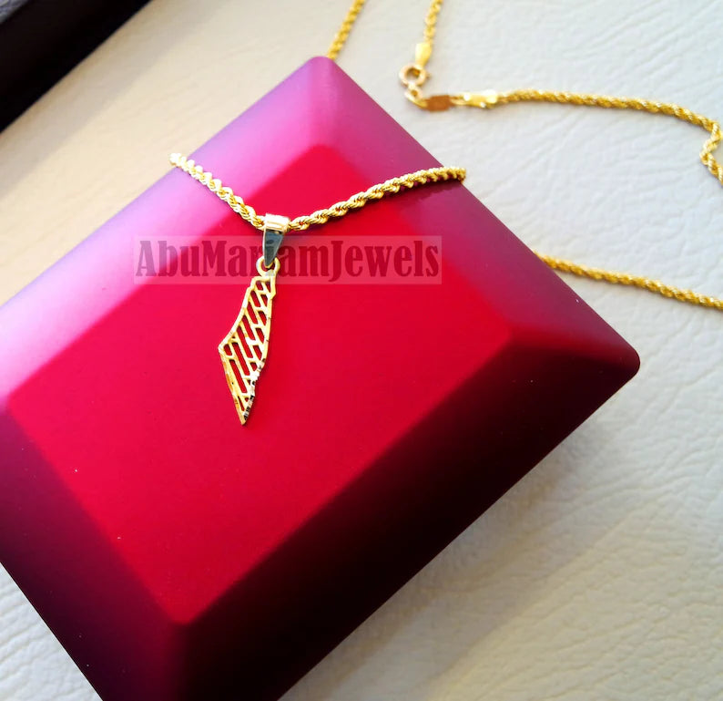 21K gold Palestine map pendant with rope chain gold jewelry Arabic fast shipping خارطه و علم فلسطين