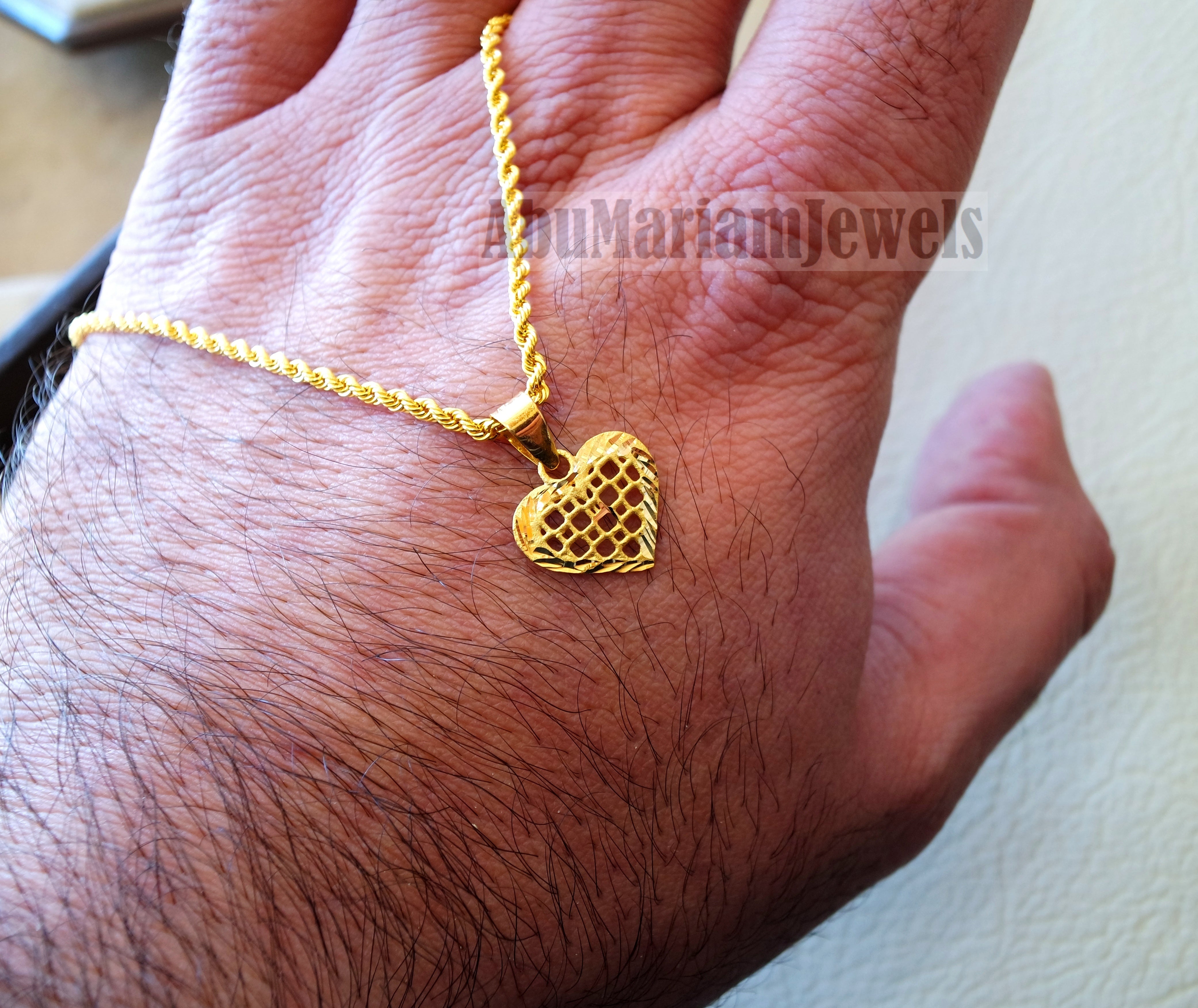 21K gold heart pendant with rope chain gold jewelry 16 and 20 inches fast shipping with gift box