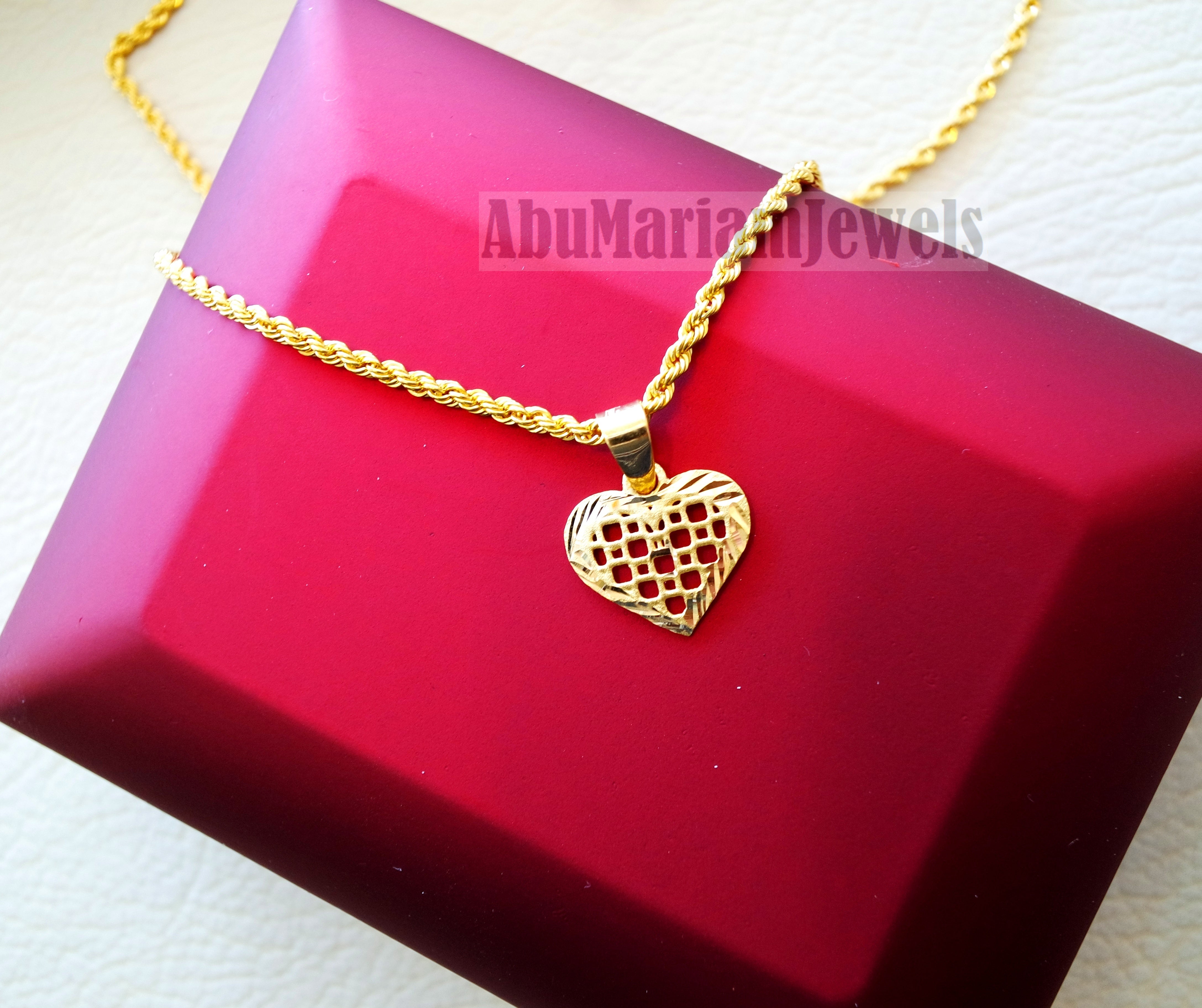 21K gold heart pendant with rope chain gold jewelry 16 and 20 inches fast shipping with gift box