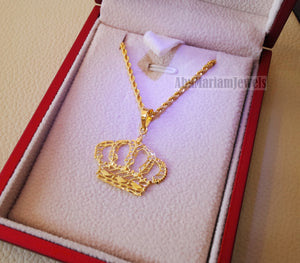 21K gold Royal crown pendant with rope chain gold jewelry 16 and 20 inches fast shipping with gift box