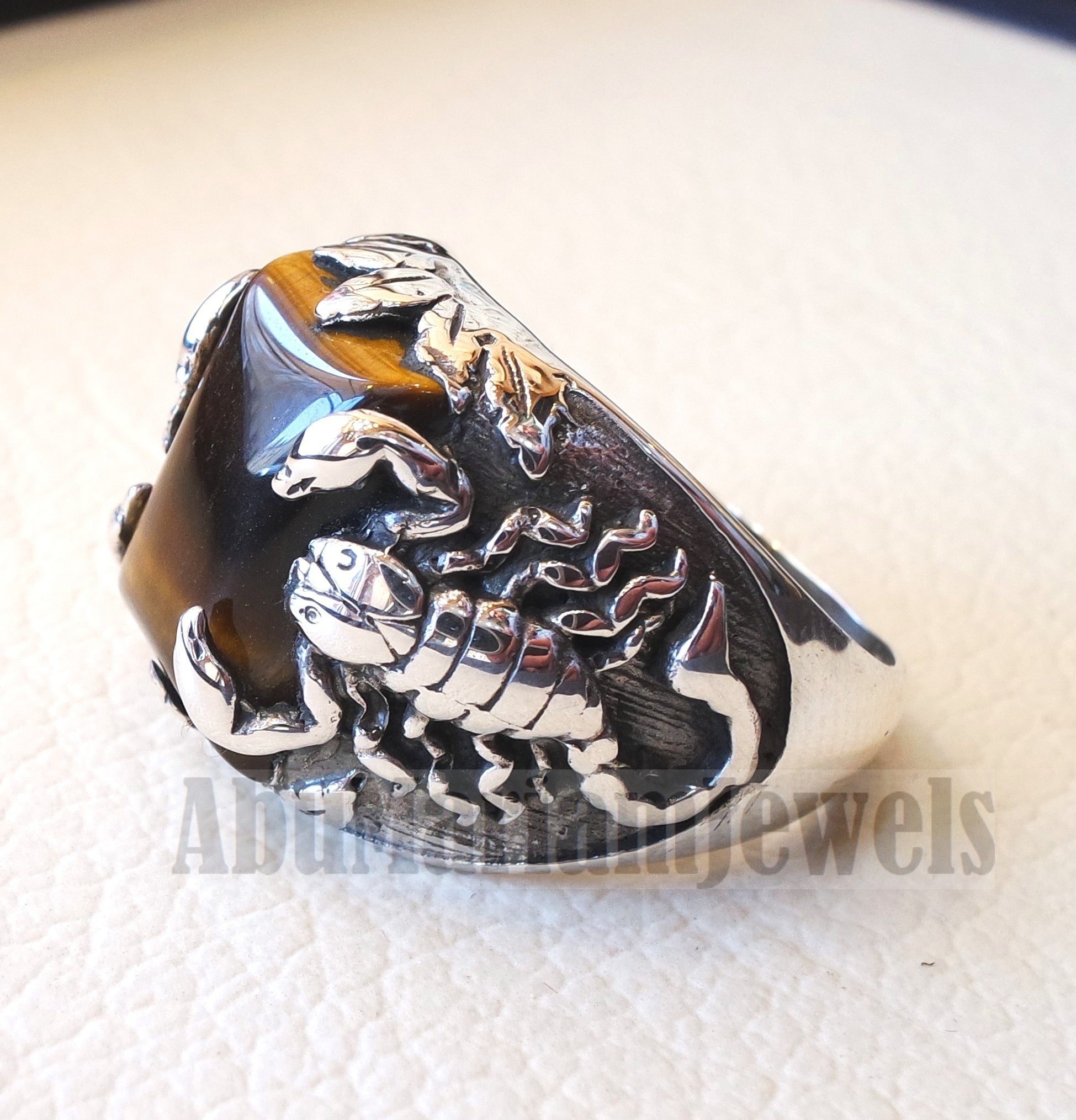huge scorpion sterling silver 925 huge ring any size rectangular natural tiger eye middle eastern vintage handmade jewelry fast shipping