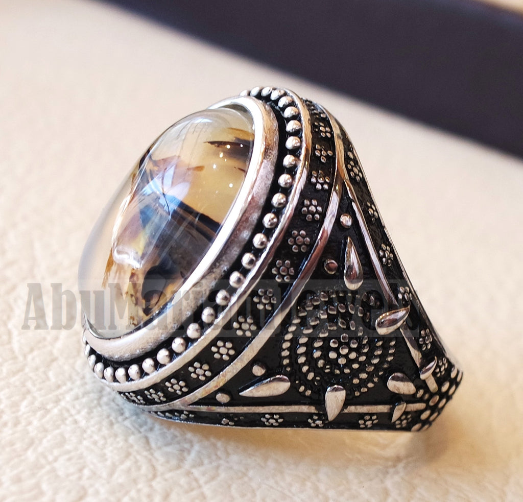 yamani aqeeq Akik , akeek natural oval semi precious multi color agate gemstone men ring sterling silver 925 jewelry all sizes عقيق يماني