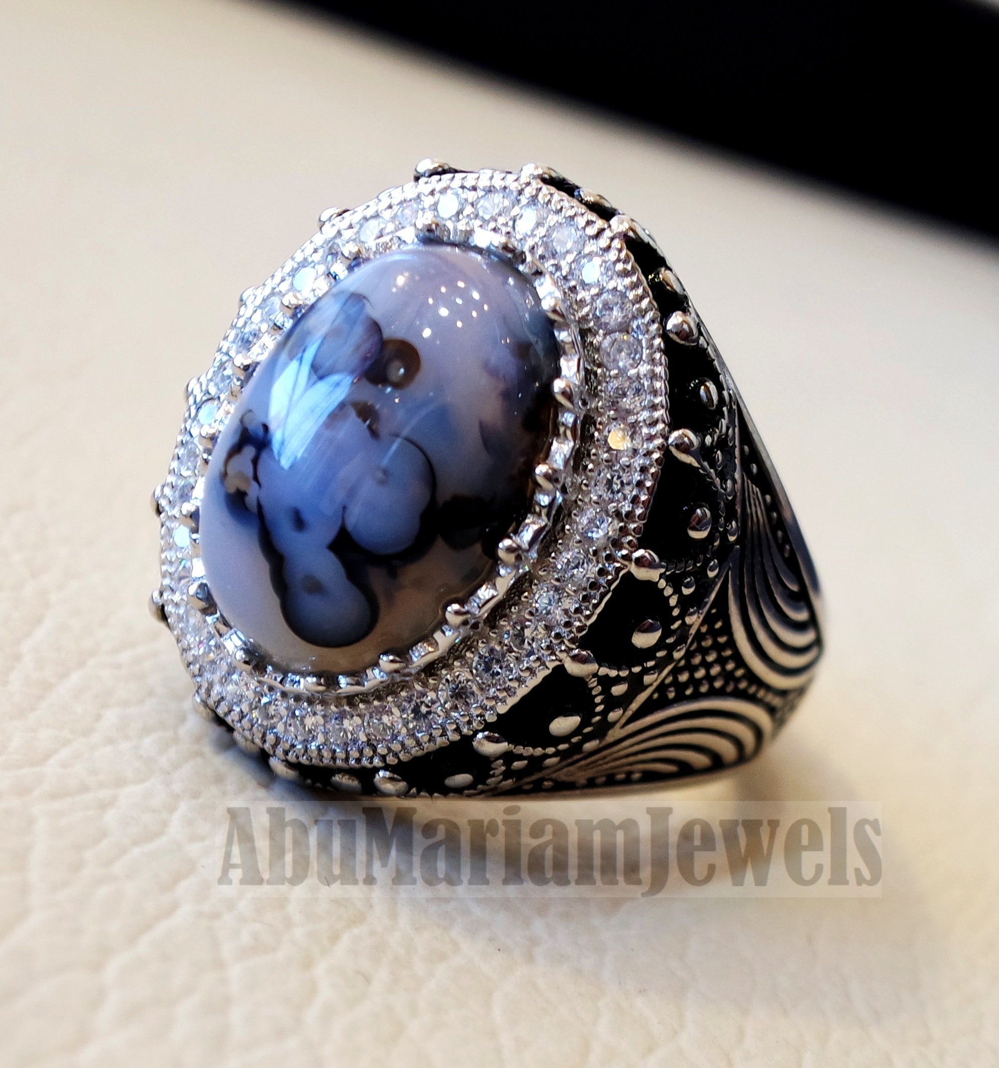aqeeq natural agate Yamani multi color oval gem man ring sterling silver antique cubic zircon style fast shipping