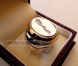 Morroco , Maroc , المغرب map heavy man ring sterling silver and bronze arabic turkey oriental signet style fast shipping all sizes