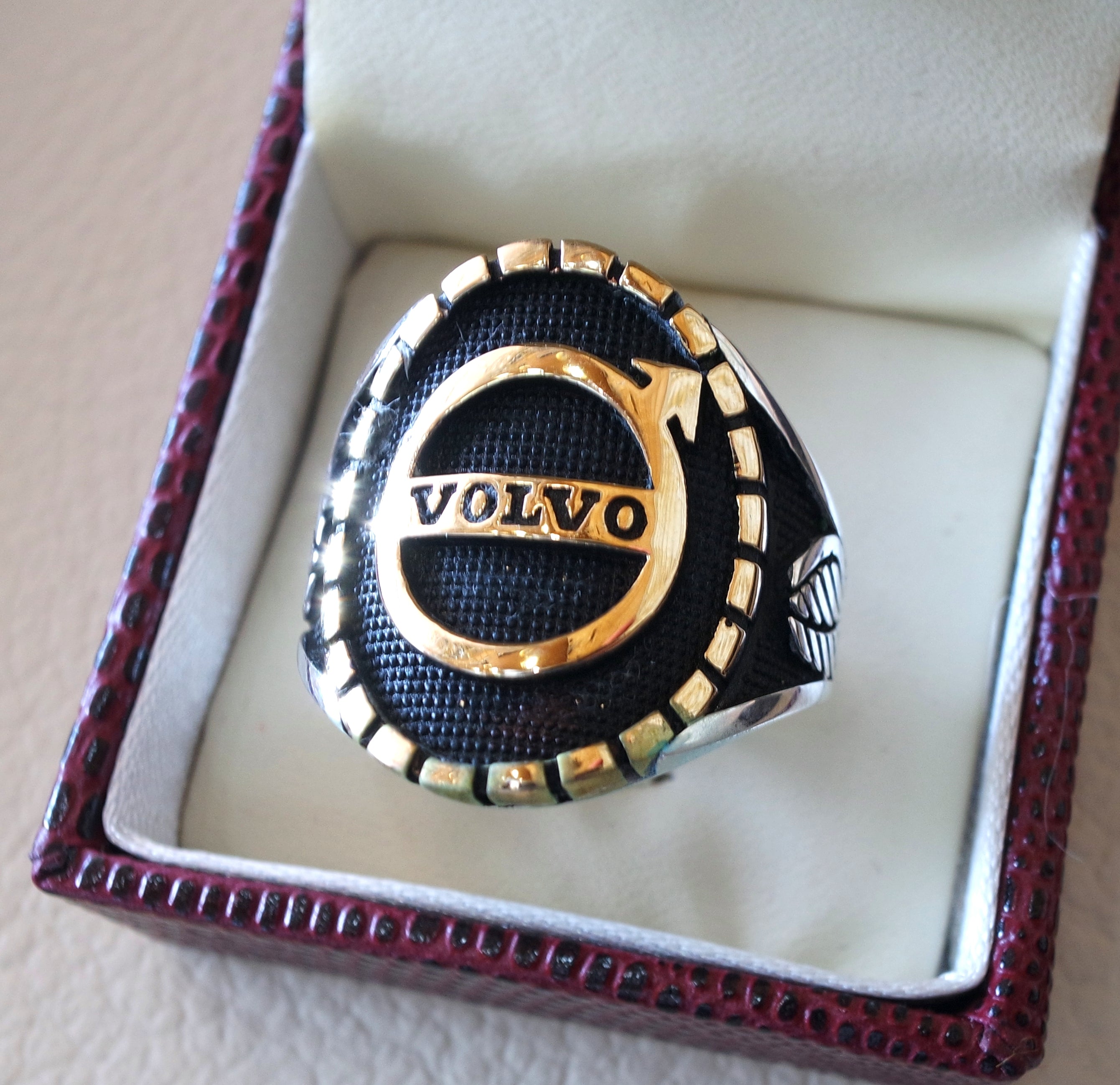 Volvo Sterling Silver 925 y bronce hombre pesado anillo nuevo coche ideal regalo todos los tamaños