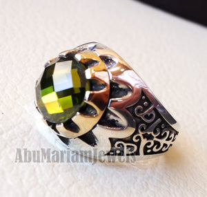 round peridot green cabochon imitation sterling silver 925 men ring all sizes arabic turkish ottoman jewelry bronze frame زبرجد