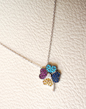 Colorful flower sterling silver necklace high quality multiple colors cubic zirconia micro setting .