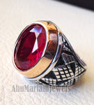 ruby identical synthetic stone high quality imitation corundum red color 16 x 12 men ring sterling silver 925 all sizes bronze frame jewelry