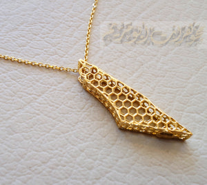 Honeycomb Palestine map 3d 18K yellow gold necklace pendant and chain gift fine jewelry full insured shipping