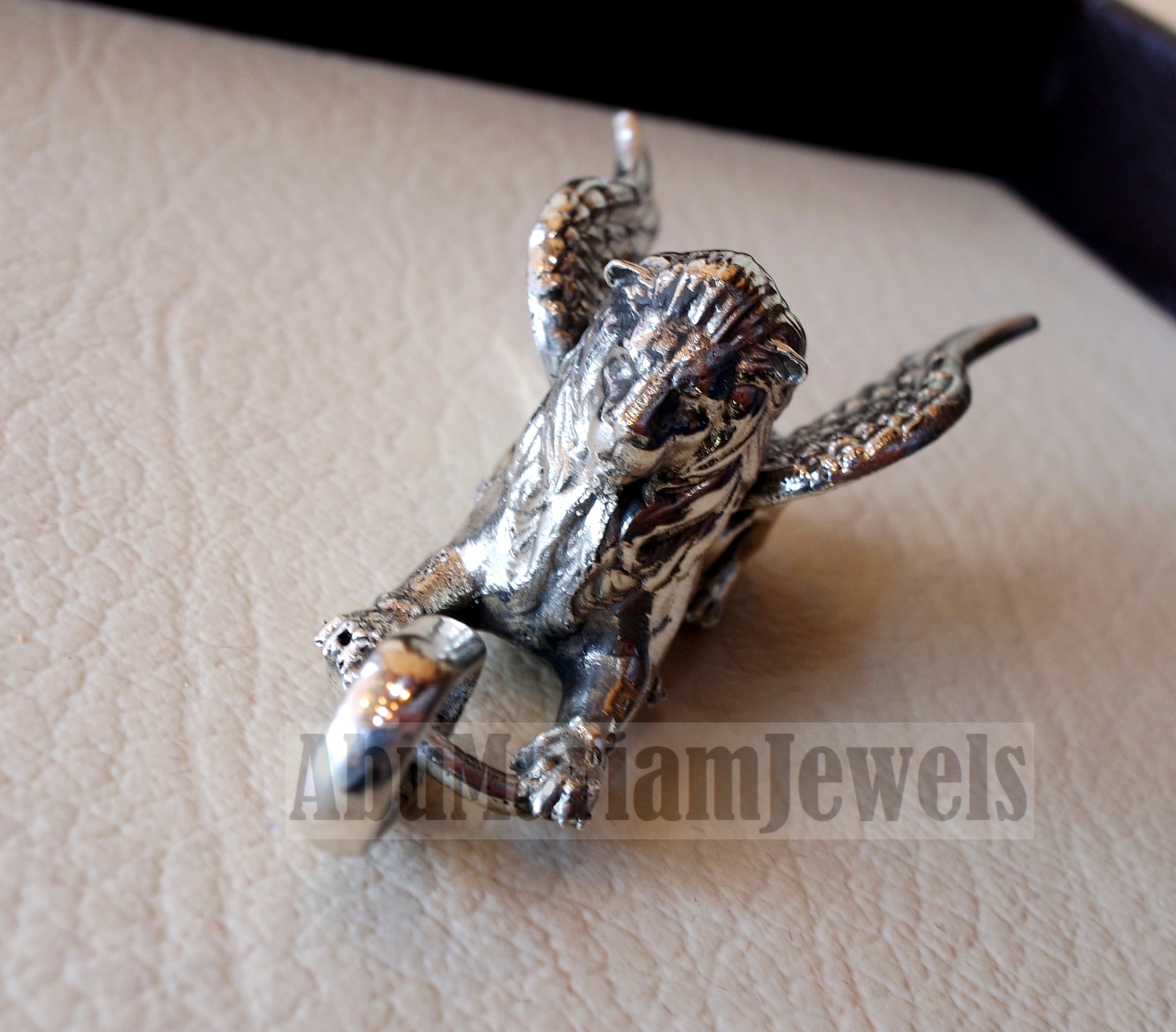 Huge Babylon lion 3D historical mythical winged lion the symbol of ultimate power pendant sterling silver 925 griffin gryphon jewelry