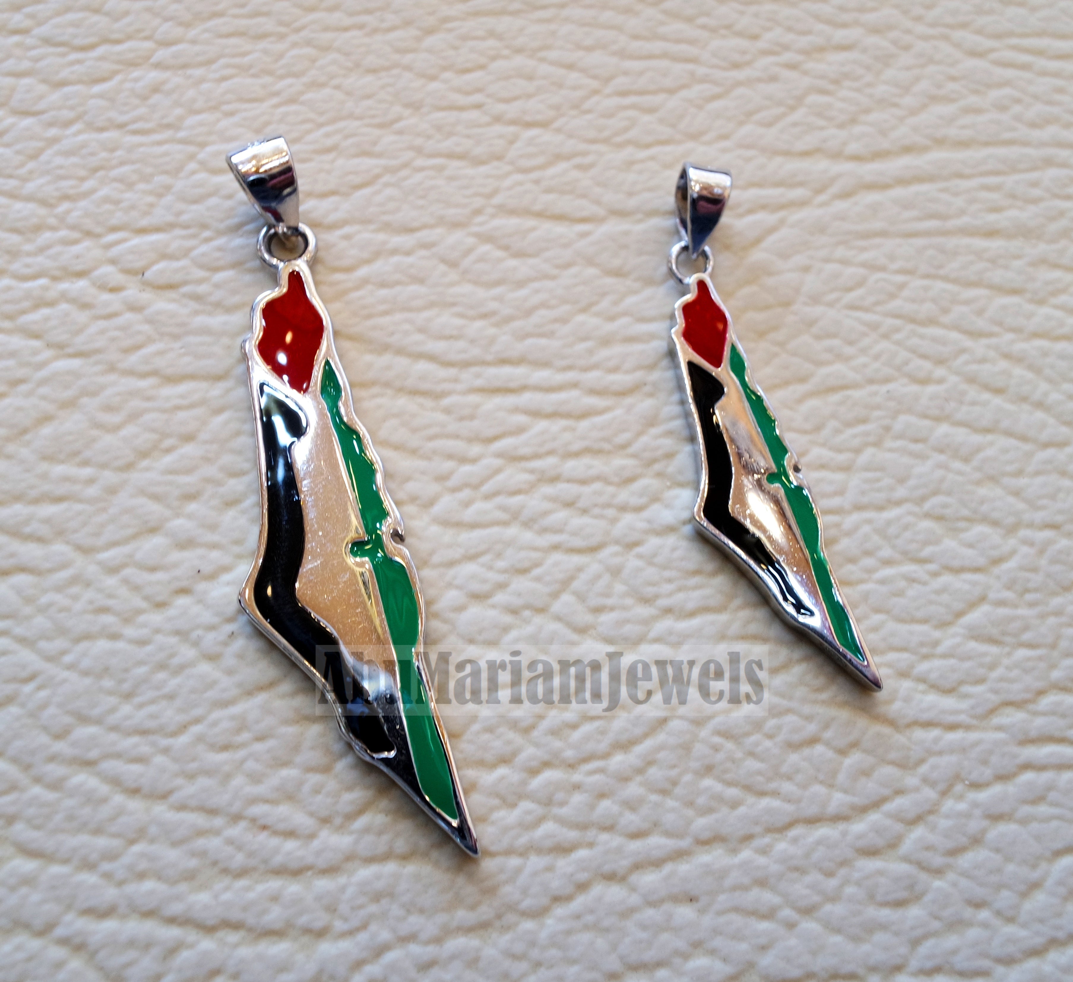 Palestine map pendant with flag colors enamel & sterling silver 925 k high quality jewelry arabic fast shipping خارطه و علم فلسطين