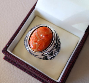 Esponja coral Murjan Heavy Men anillo naranja a rojo natural piedra esterlina plata 925 otomano estilo turco todos los tamaños envío rápido مرجان