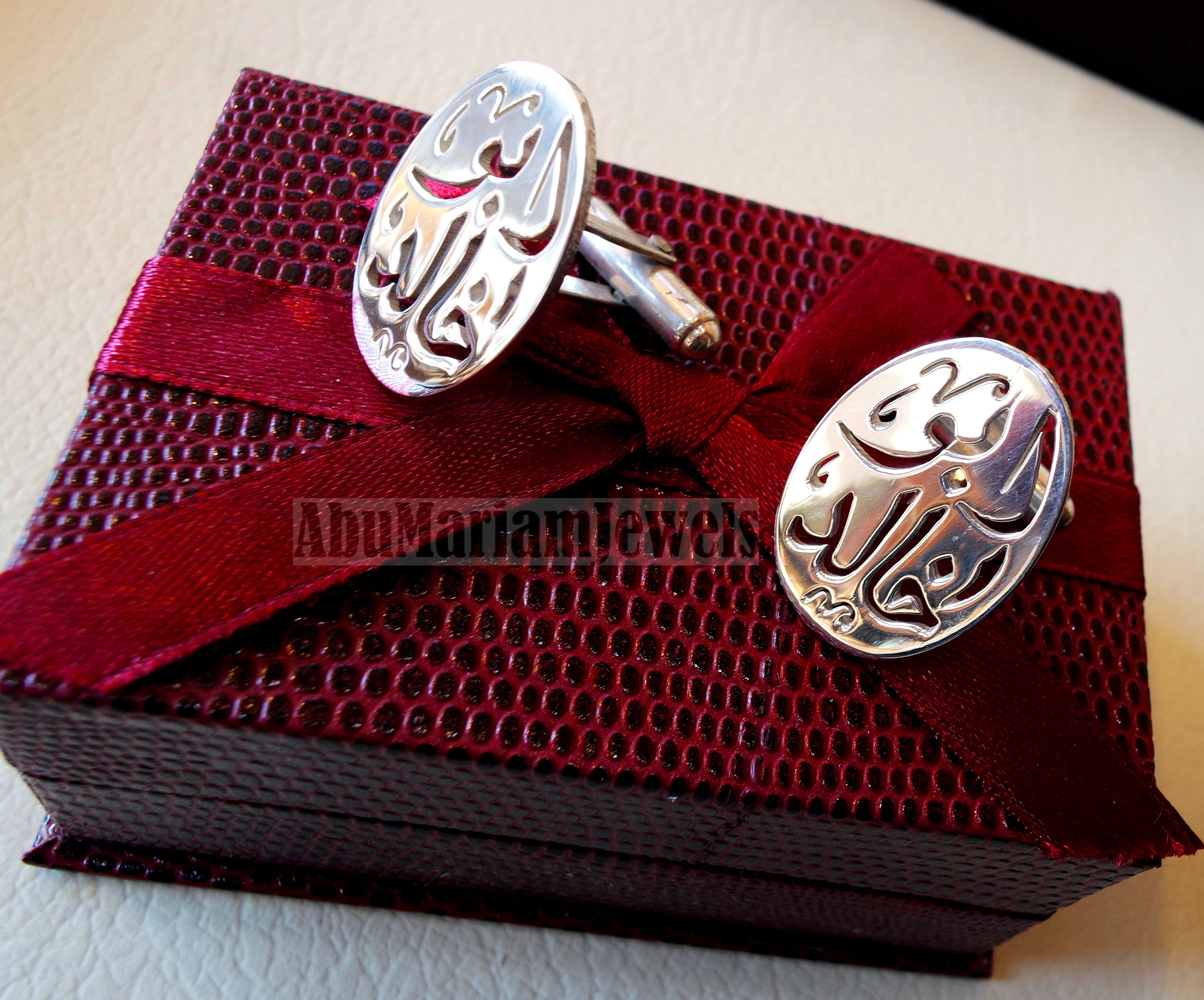 Man set , cufflinks and ring name of two words each calligraphy arabic customized made to order sterling silver 925 heavy men jewelry MS001