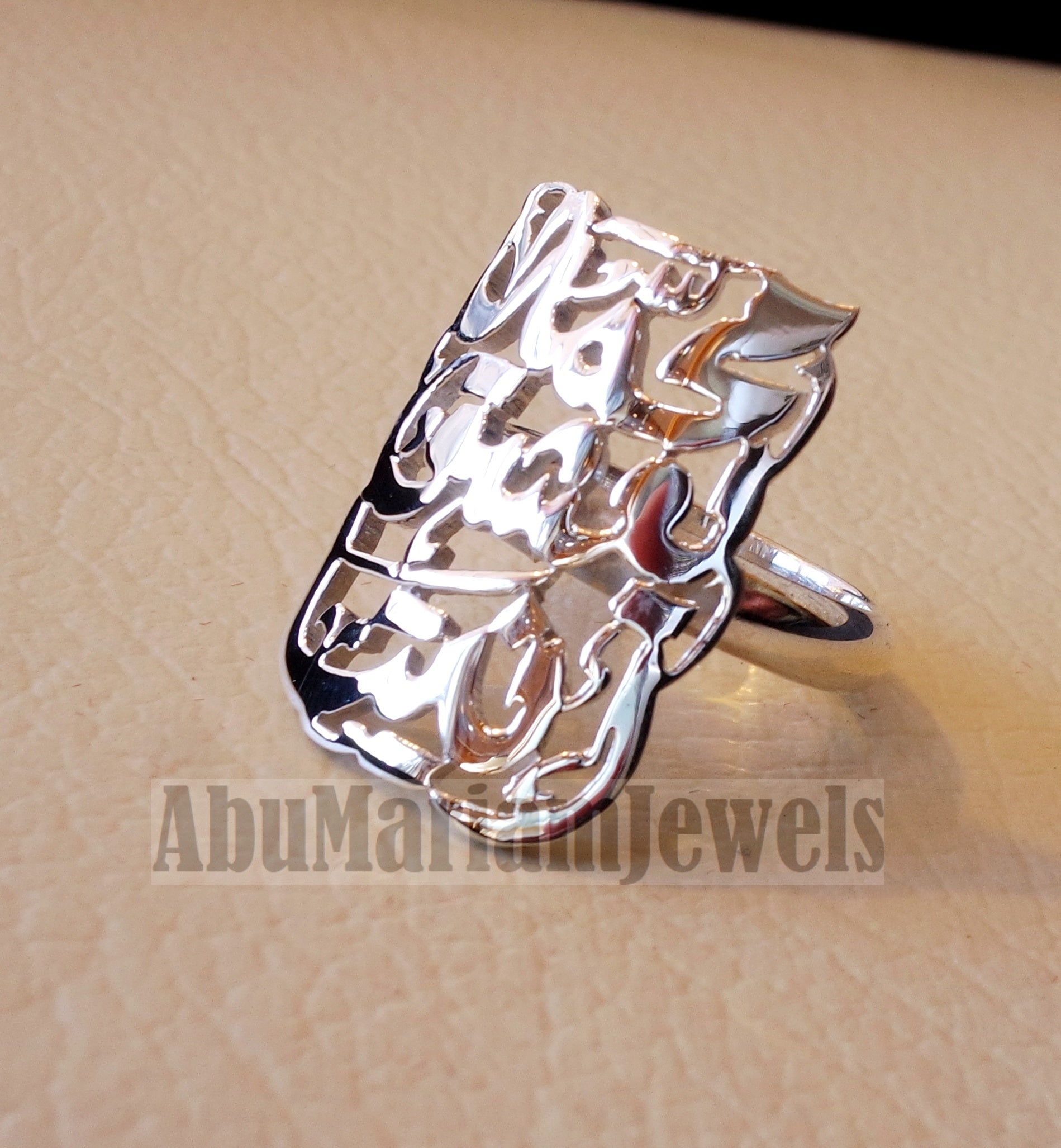 Arabic calligraphy customized 2 - 4 names / phrase sterling silver 925 or 18 k yellow gold ring , fit all sizes any name خاتم اسماء عربي RE1008