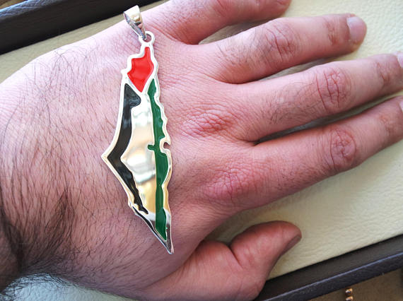 Enorme mapa palestino pesado y colgante de la bandera plata esterlina 925 k alta calidad esmalte joyería colorida árabe envío rápido خارطه و علم فلسطين