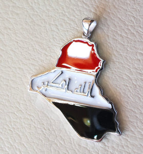 Iraq Sterling plata mapa y nueva bandera esmalte colores colgante 925 k alta calidad joyería árabe envío rápido خارطة العراق فضه