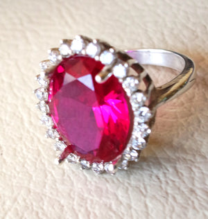 red corundum oval stone ring identical to genuine ruby classic cluster lady ring all sizes sterling silver 925 and white cubic zircon