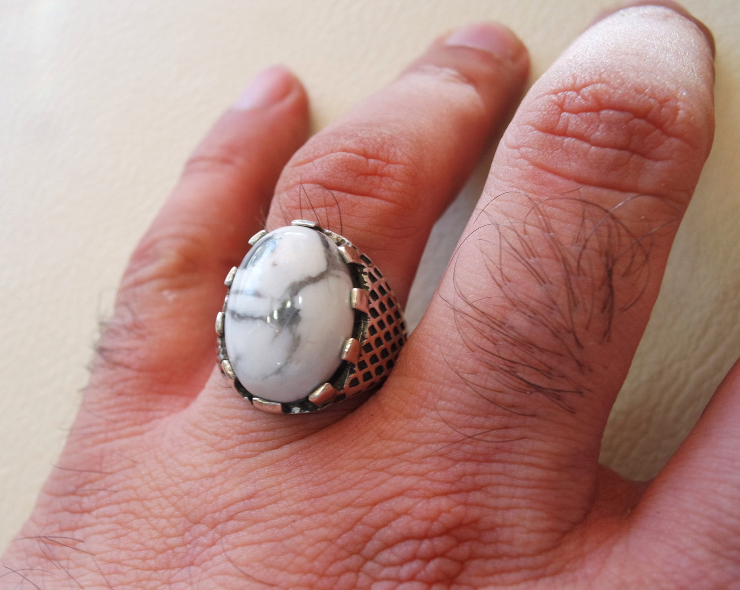 white turquoise howalite  natural agate oval cabochon stone men ring sterling silver 925 all sizes antique ottoman jewelry fast shipping
