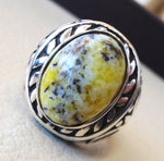 yellow dendritic howlite stone natural gem sterling silver 925 ring oval semi precious cabochon man huge ring ottoman jewelry fast shipping