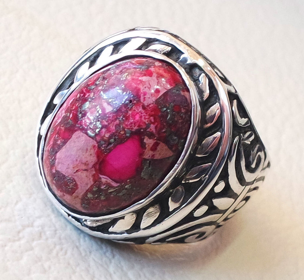 red sea sediment jasper stone natural gem sterling silver 925 ring oval semi precious cabochon man huge ring ottoman jewelry fast shipping