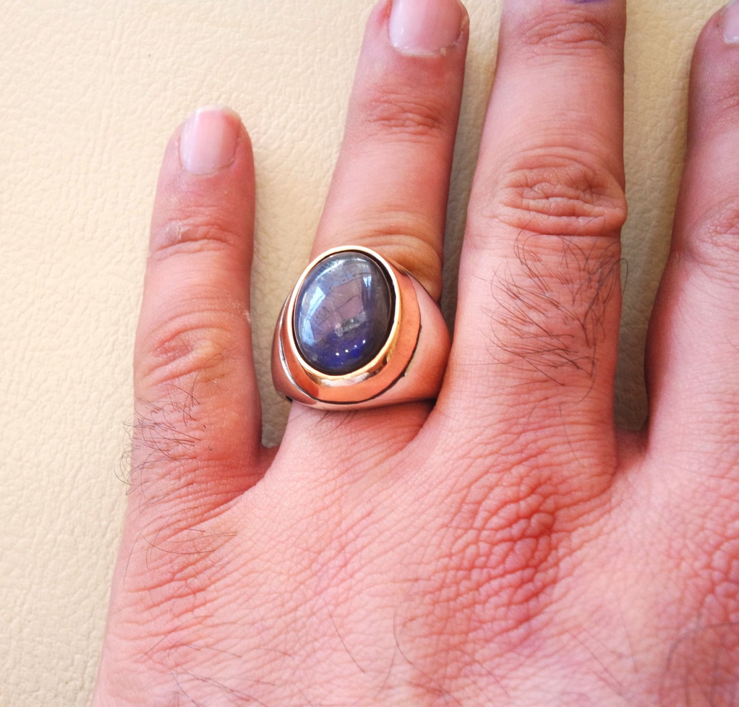 flashy dark blue labradorite natural stone men sterling silver 925 ring oval cabochon semi precious gem bronze frame style all sizes jewelry