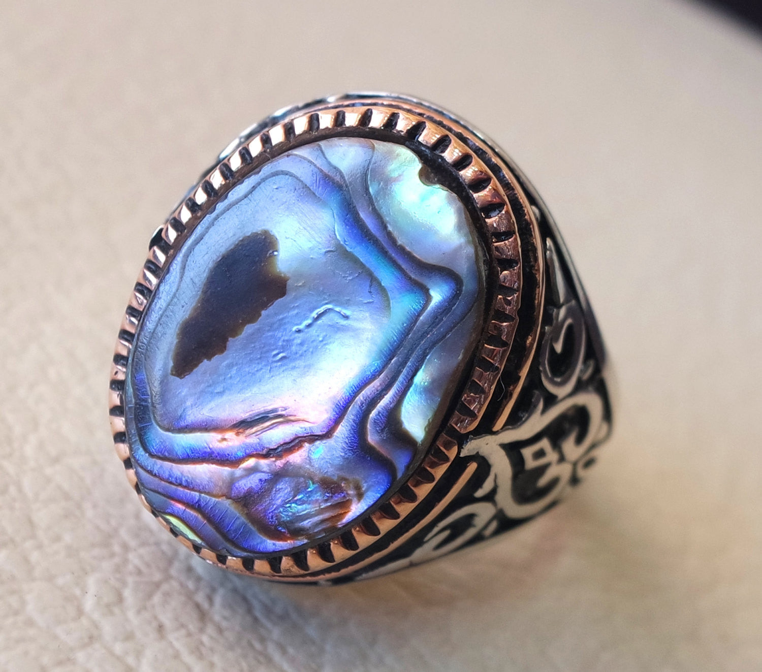Abulón Shell colorido pesado anillo de plata estilo otomano todos los tamaños de los hombres de la joyería único regalo de todos los tamaños envío rápido marco de bronce