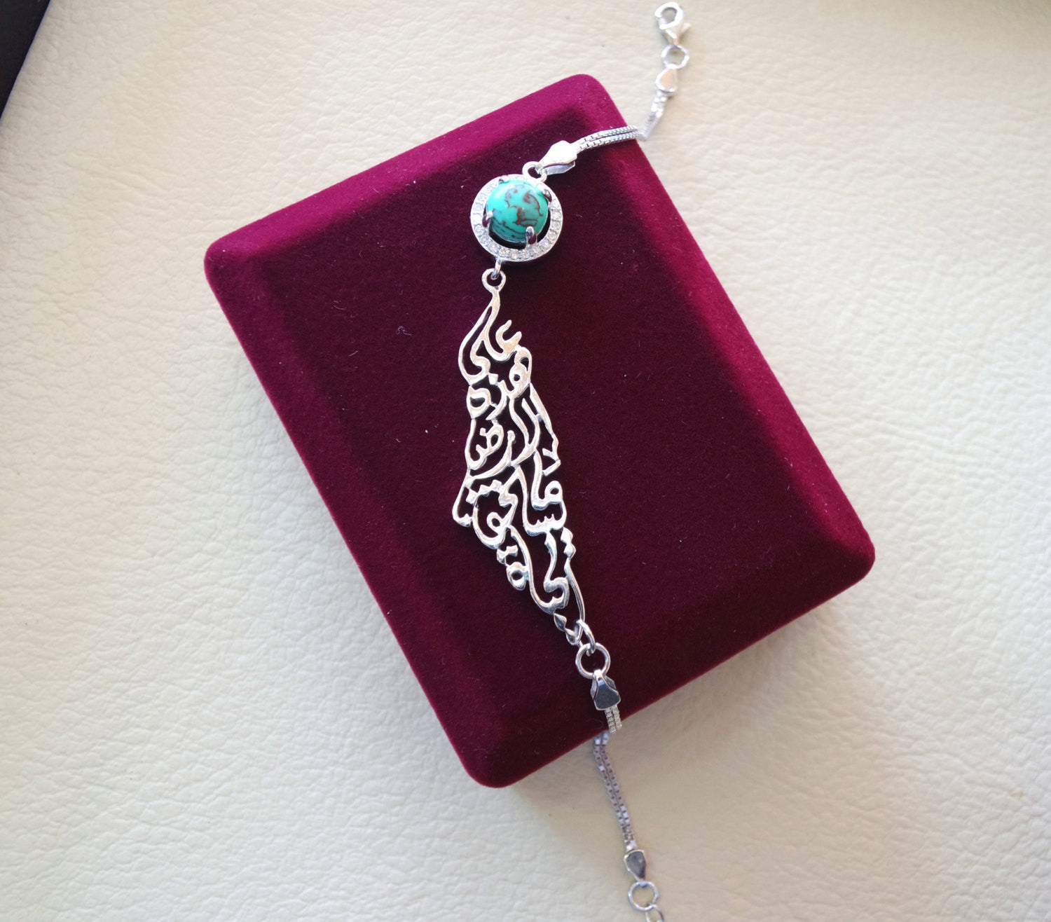Palestina mapa pulsera con poema famoso verso de plata esterlina turquesa 925 k alta calidad joyería árabe envío rápido خارطه و علم فلسطين